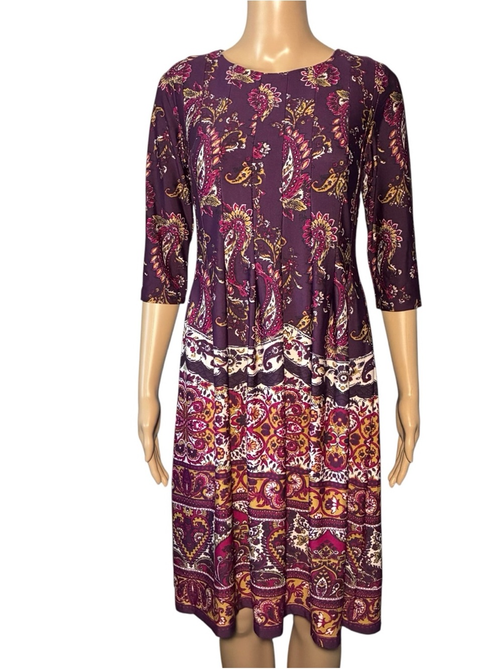Shelby & Palmer Women's Dress Size S Floral A-Line Midi 3/4 Sleeve Pullover